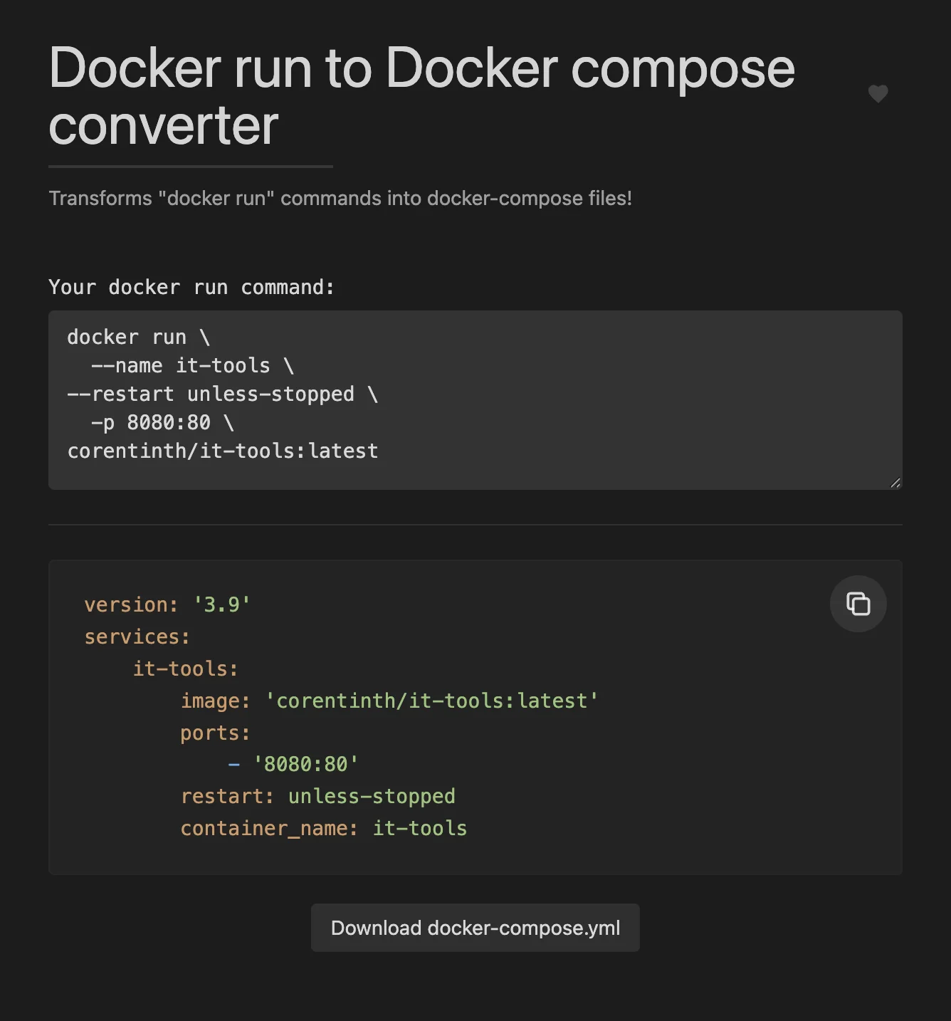 Docker run to Docker compose converter