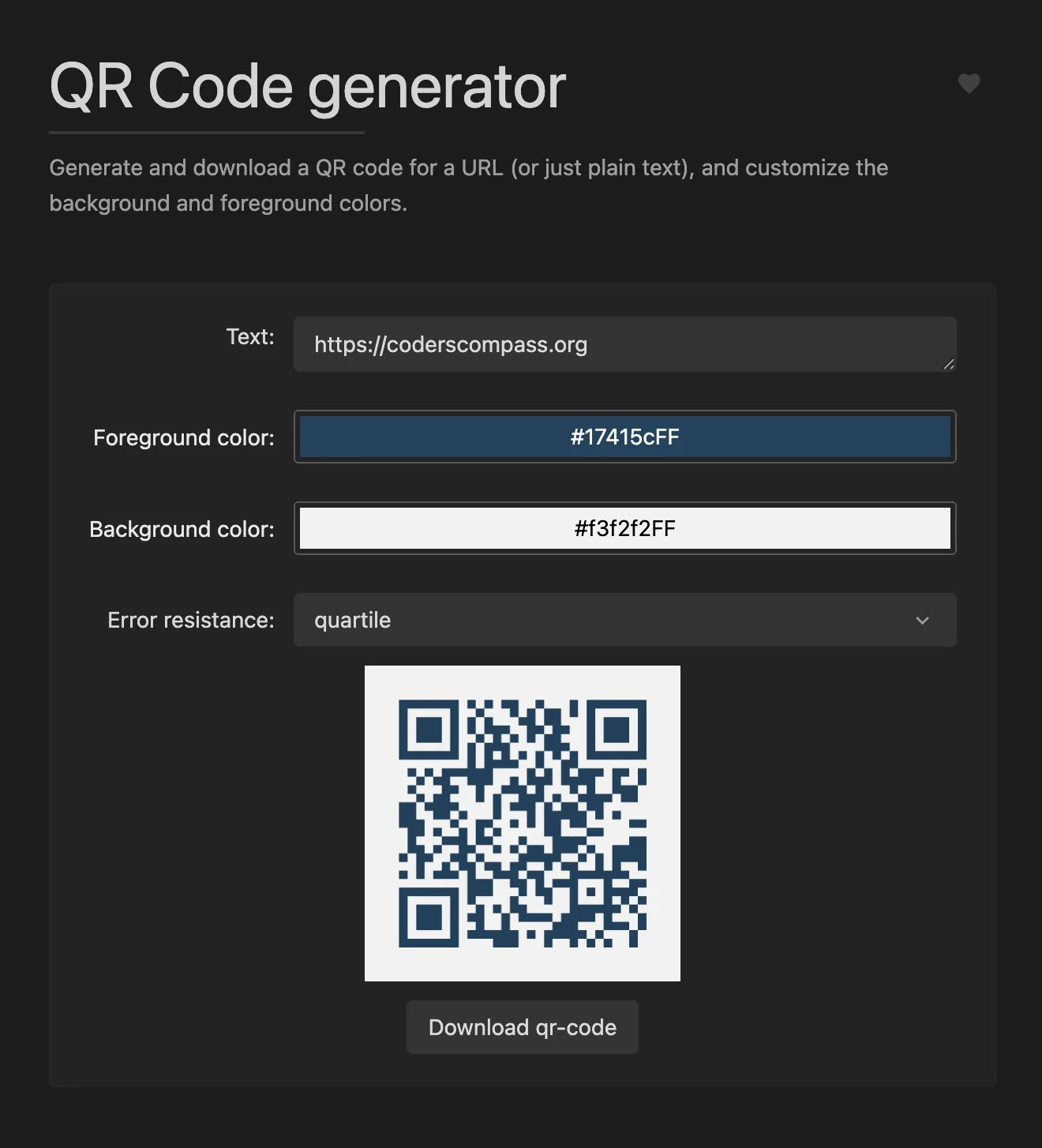 QR code generator interface