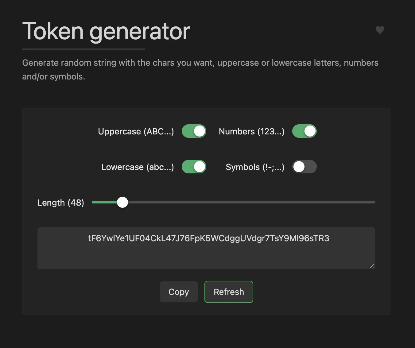 Random token generator interface
